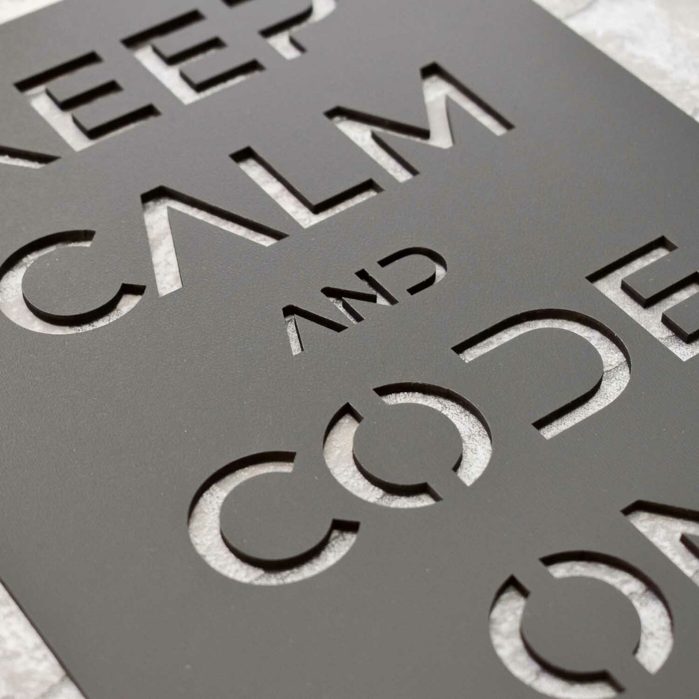 Wooden Wall Art - Keep Calm and Code On | Anthracite Gray