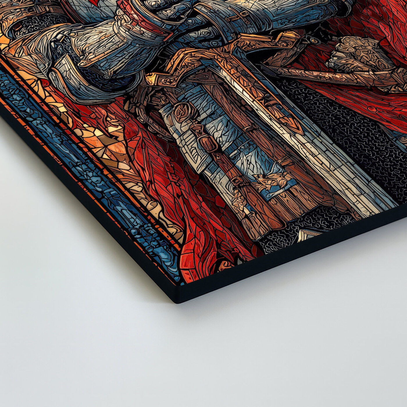 Drevený obraz - Rytier Templár vo vitrážovom štýle