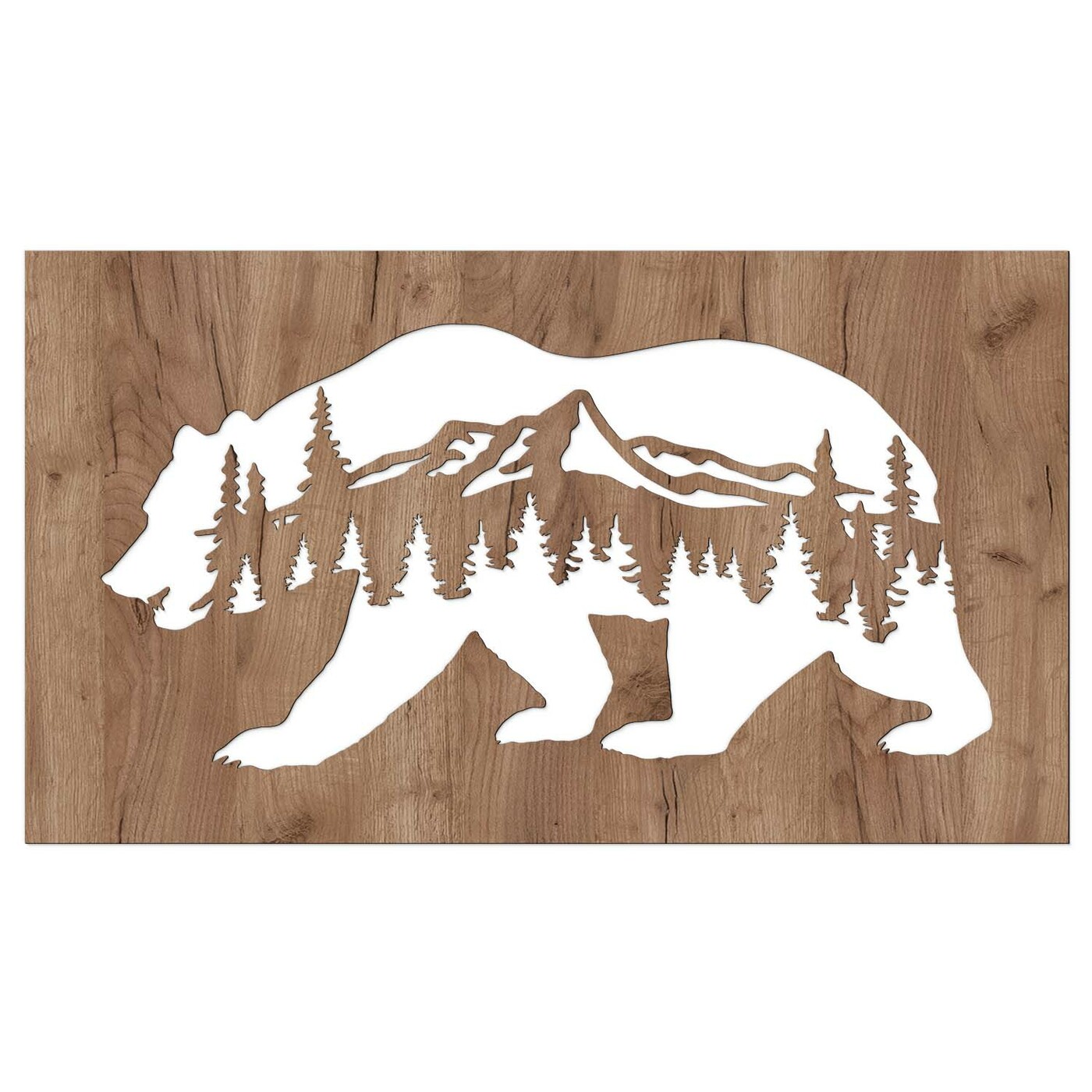 Drevený obraz na stenu - Medveď a hory  | Dub tabakový