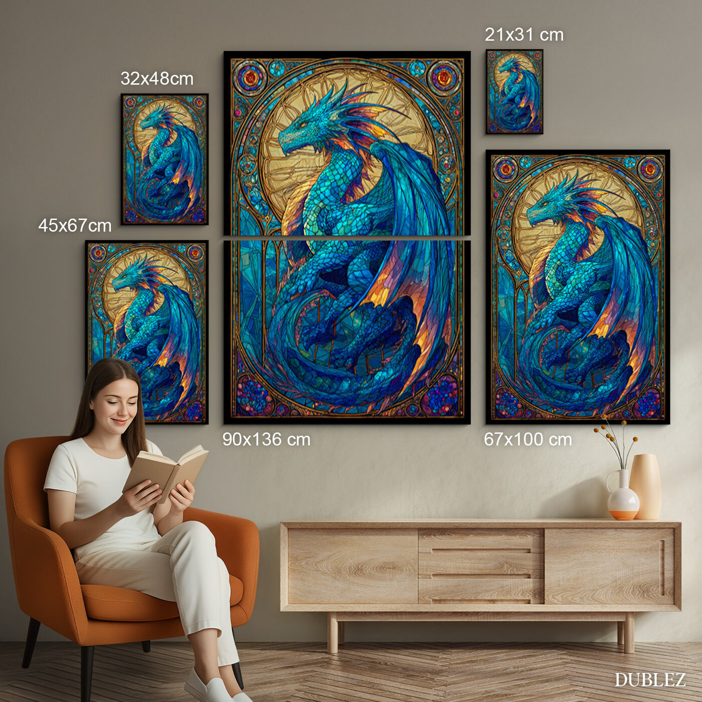 Drevený obraz - Vitrážový drak