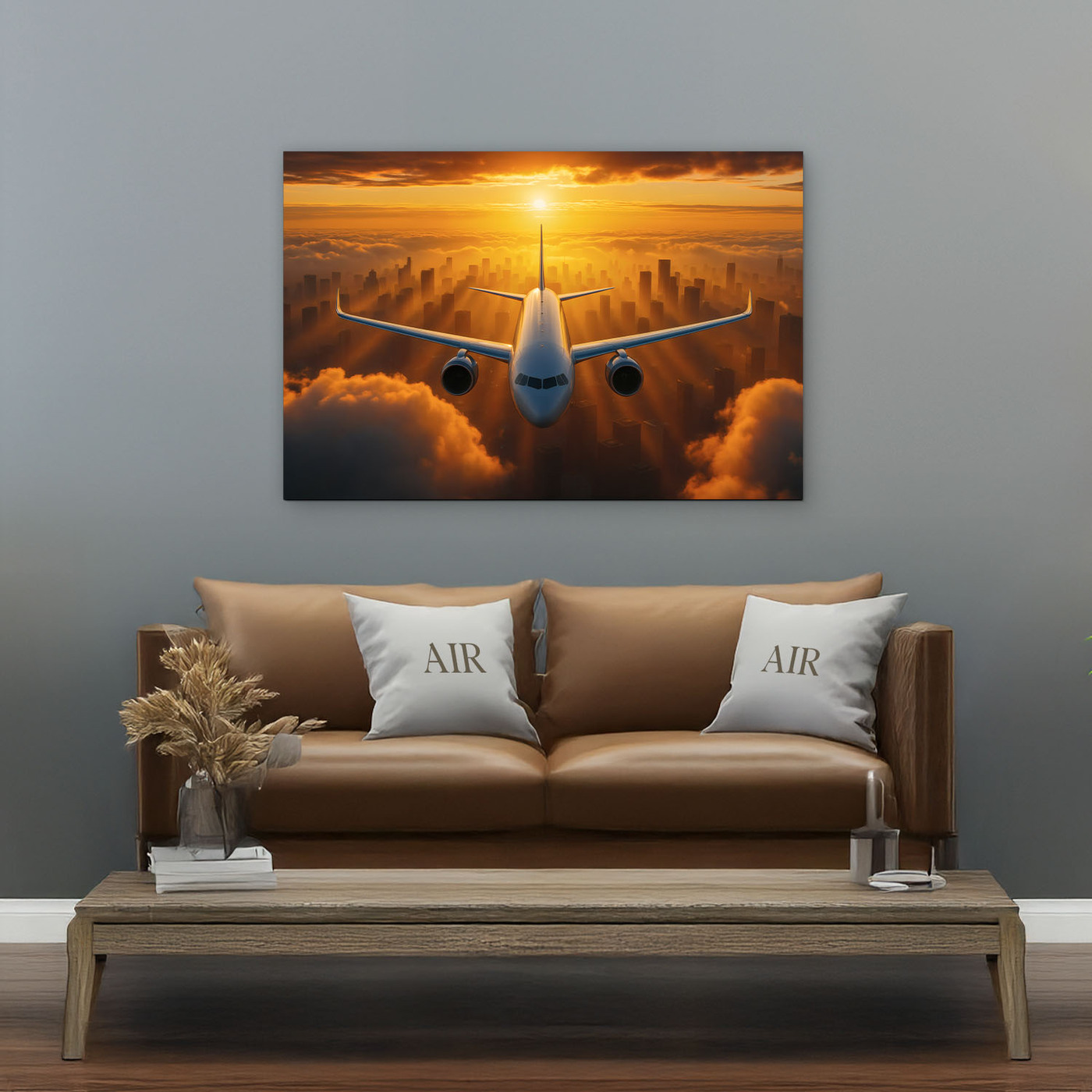 Fa falikép – Repülőgép naplementében