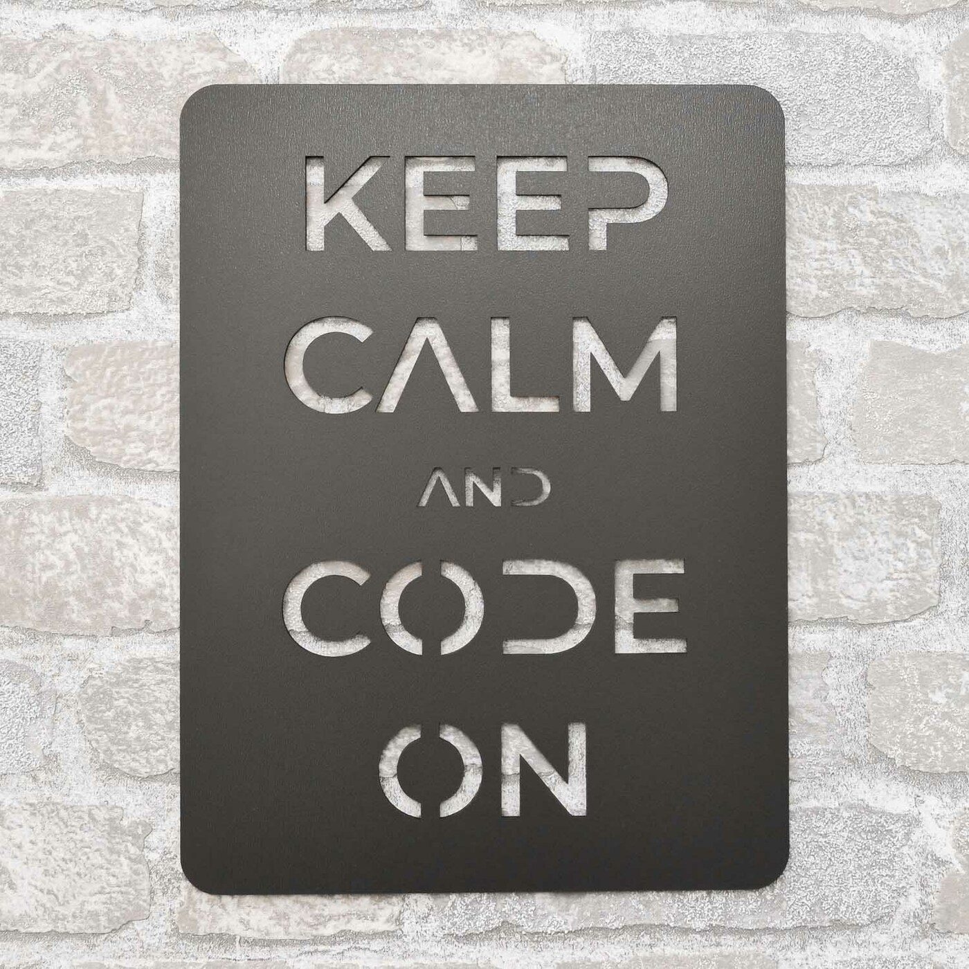 Wooden Wall Art - Keep Calm and Code On | Anthracite Gray