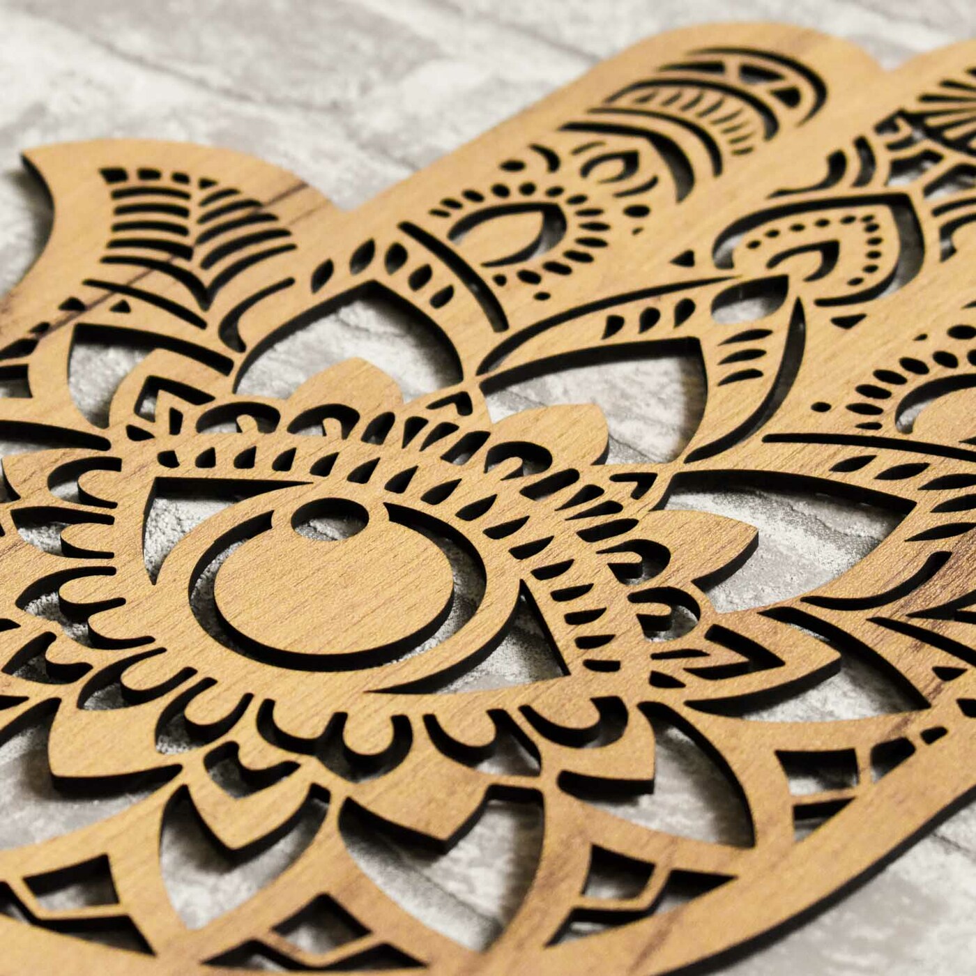 Wooden Picture of Symbol - Hand of Fatima | Gold Craft Oak