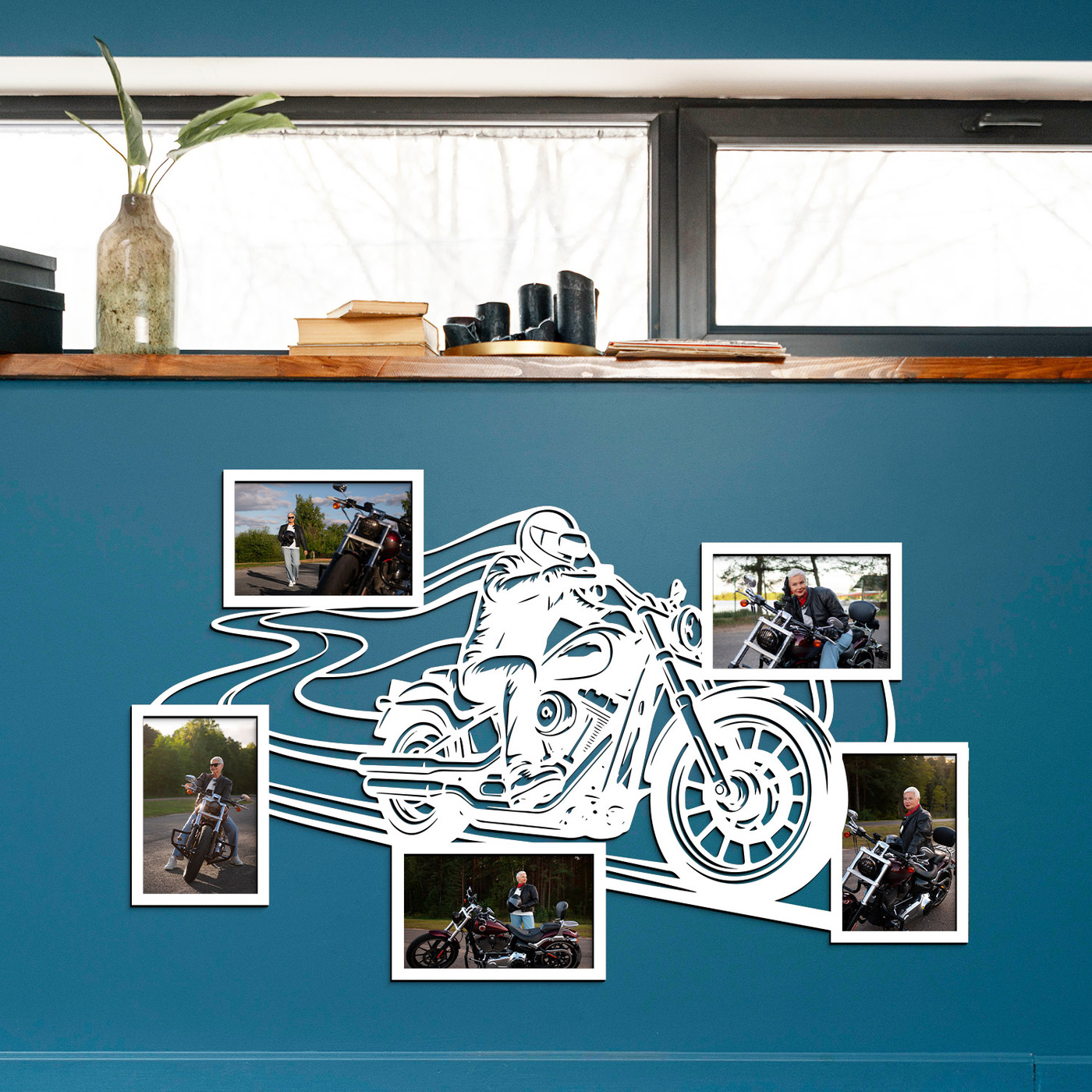 Drevený fotorámik pre motorkára s vlastným textom | Biela