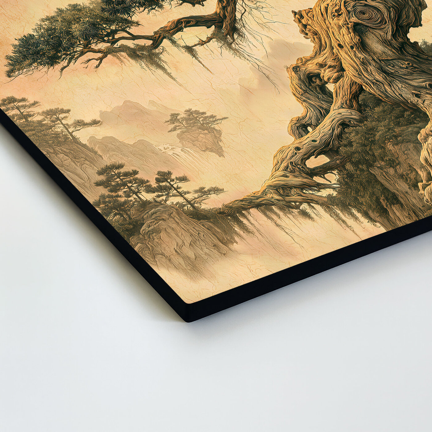 Japandi wooden picture - Bonsai on a rock