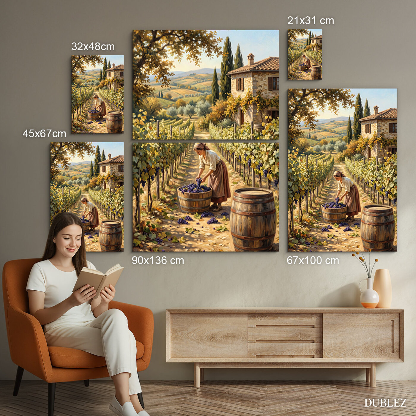 Rustikálny obraz na dreve - Talianske vinice | 90x136 cm