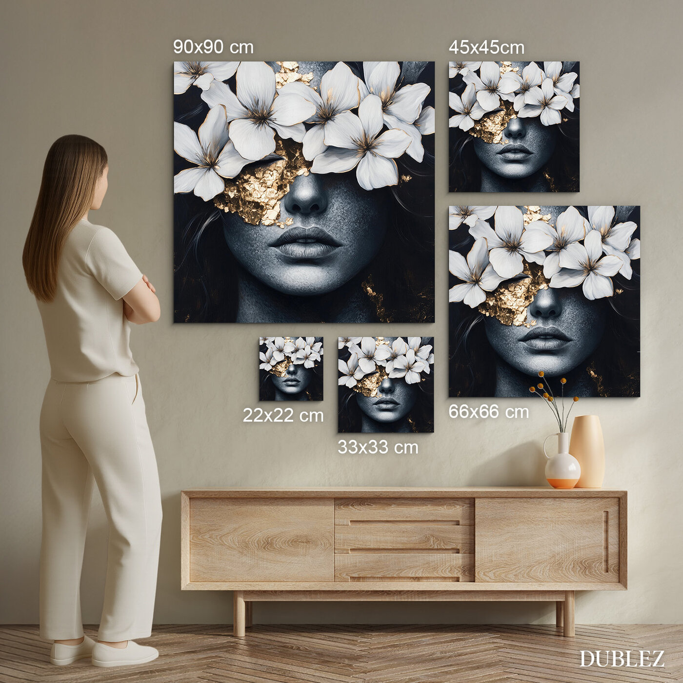 Kvetinový portrét ženy - Drevený obraz