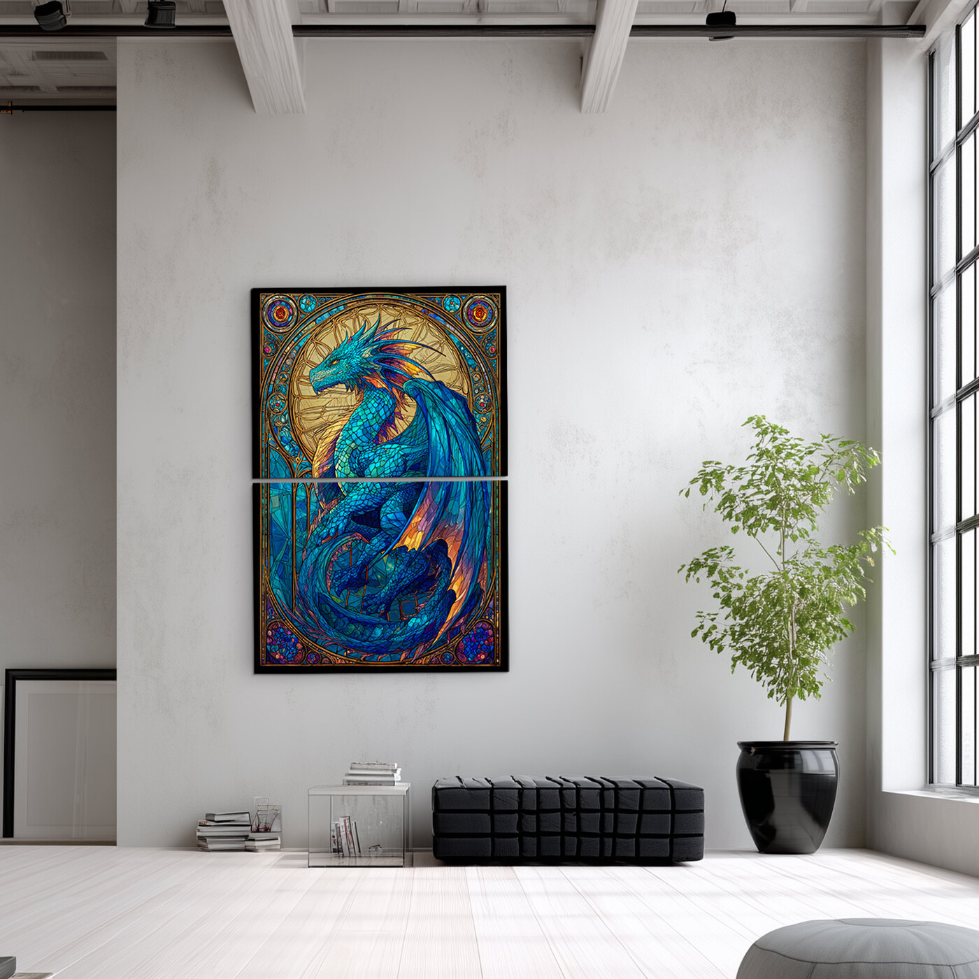 Drevený obraz - Vitrážový drak