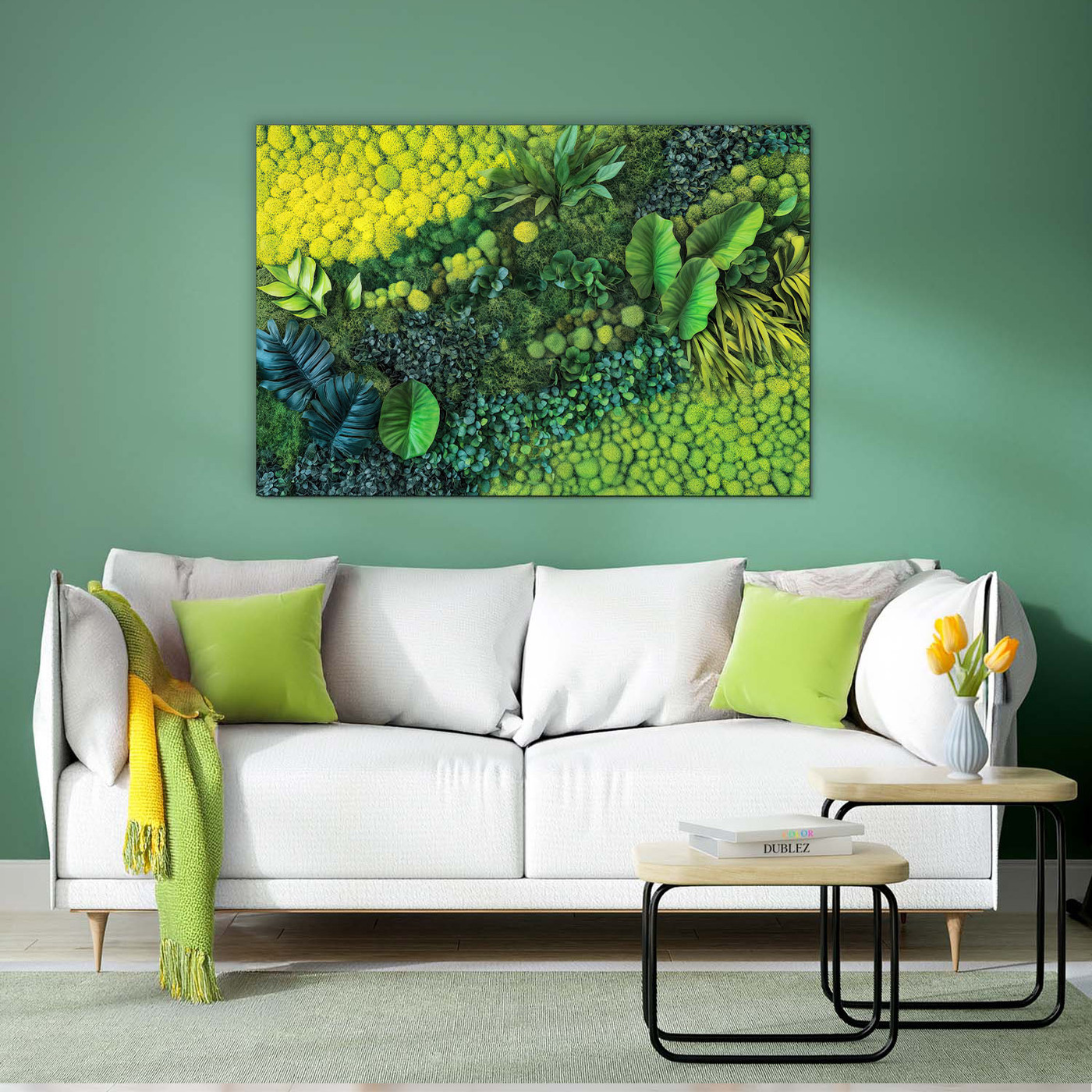 Dřevěný obraz s efektem mechu - Zelená zahrada