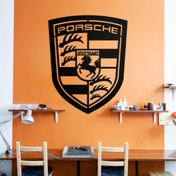 3D Wooden Logo - Porsche | Black