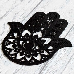 Wooden Picture of Symbol - Hand of Fatima | Black