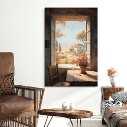 Vintage drevený obraz - Výhľad z okna