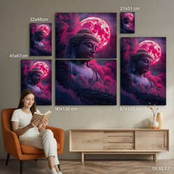 Mystický obraz Budhu - Ružový mesiac | 90x136 cm