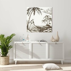 3D Wooden Engraved Wall Art - Beach with Palms | White