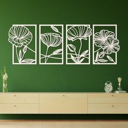 Fa 4-részes falikép - Vad mákvirágok | Fehér