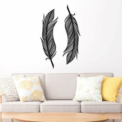 Drevená nálepka - Vtáčie perie na stenu | Čierna