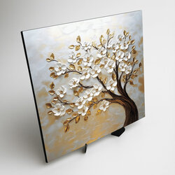 Drevený obraz stromu - Kvety