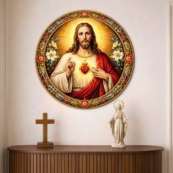 Drevený obraz Ježiša - Božské Srdce