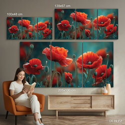 Three-piece wooden painting - Poppies