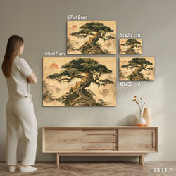 Japandi wooden picture - Bonsai on a rock