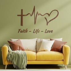 Wooden Christian Sticker - Faith, Life, Love | Walnut