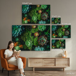 Kép pozsgás növényekkel és mohával - Flora Moss | 136x90 cm