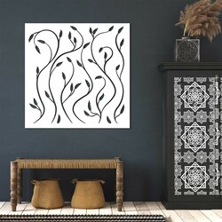 Drevený panel - Lístky na stonkách | Biela