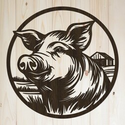 Cut-out Wall Art from Wood - Happy Piglet | Wenge