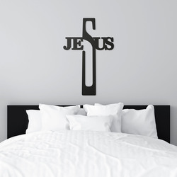 Drevený kríž na stenu - Jesus | Čierna