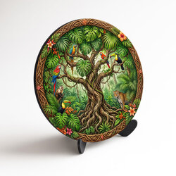 Drevený obraz stromu života - Raj papagájov