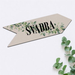 Drevená smerovacia šípka - Svadba a Eukalyptus | Kašmír