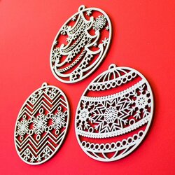 Vianočné gule - Set 3 druhy po 2 ks (6ks) | Topoľová preglejka