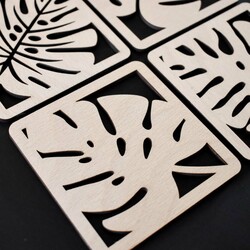 Drevené podpivníky - Set 4 ks monstera
