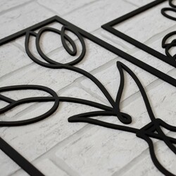 Drevené nálepky na stenu - Tanec kvetov | Čierna