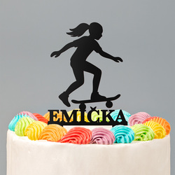 Zápich s vlastným menom do torty - Skateboardistka | Čierna