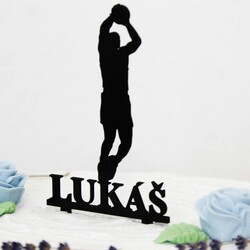 Drevený zápich na tortu s menom - Basketbalista | Čierna