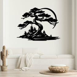 Dřevěný obraz stromu - Bonsai | Černá