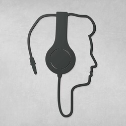 Wooden Wall Art of Music - Man with Headphones | Anthracite Gray