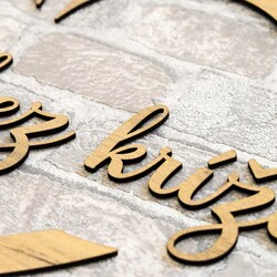 Náboženská nálepka z dreva - Láska a kríž | Dub zlatý