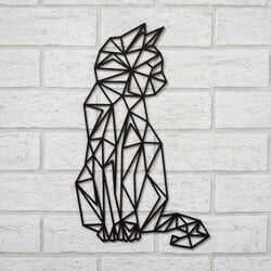 Geometric Wooden Wall Art - Cat | Black