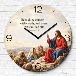Christian wooden clock with Jesus - Promise of return