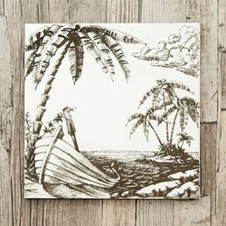 3D Wooden Engraved Wall Art - Beach with Palms | White