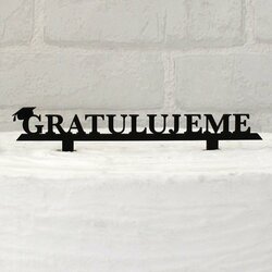 Drevený zápich na tortu - nápis gratulujeme pre študenta | Čierna