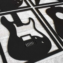 4-dielna drevená nálepka na stenu - Gitary | Čierna