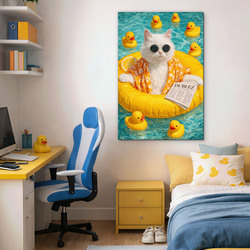 Pop art drevený obraz - Kocúr na nafukovačke