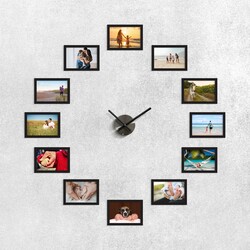 Stick-On Clock with Photo Frames | Black