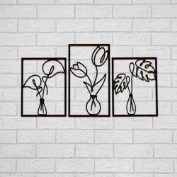 Drevené nálepky na stenu - Tanec kvetov | Čierna