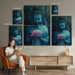 Dřevěný obraz Buddhy - Lotos | 90x136 cm