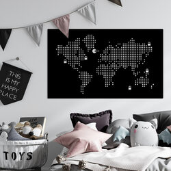 World Map Wall Art for Children - Pac-Man | Black