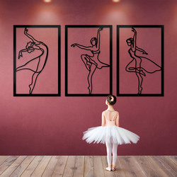 3-Piece Wooden Wall Art - Ballerinas | Black